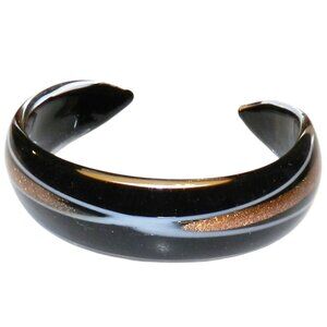 NWOT Golden Bronze Sparkle with Black & White Glass 7.5" Cuff Bracelet BR368
